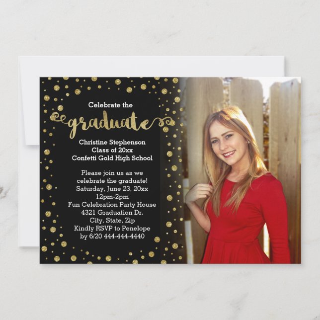 Cute Faux Guld Glitter confetti Photo Studenten Inbjudningar (Framsida)