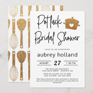 Cute Faux Guld Glitter Potluck Möhippa Inbjudningar
