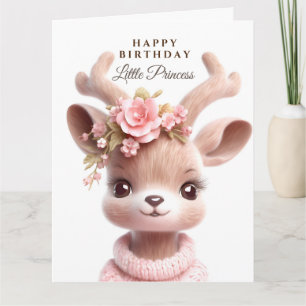 Cute fawn, baby hjort i rosa klänning med blommor kort