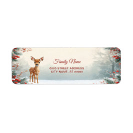 Cute Fawn in a Snowy Forest Return Address Returadress Etikett