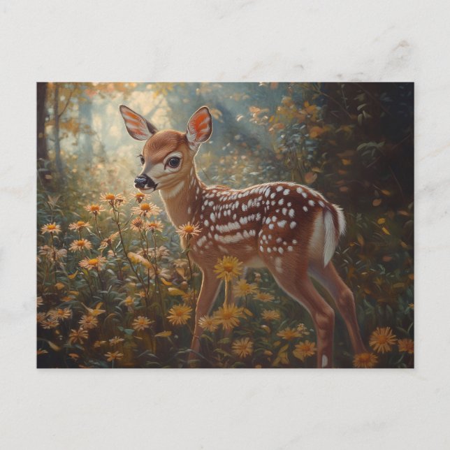 Cute Fawn in the Forest Vykort (Framsida)