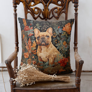 Cute Fawn Jackat Fransk Bulldog i en Garden Kudde