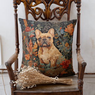 Cute Fawn Jackat Fransk Bulldog i en Garden Kudde