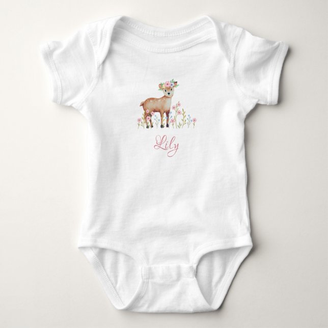 Cute Fawn Personlig Flicka Jersey Bodykostym T Shirt (Framsida)