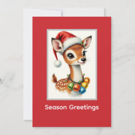 Cute Fawn Reindeer Santa Hat  Julkort