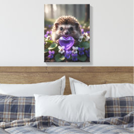 Cute February Hedgehog with Amethyst Heart Canvastryck