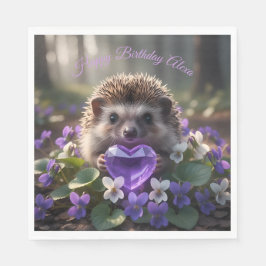 Cute February Hedgehog with Amethyst Heart Pappersservett