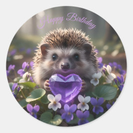 Cute February Hedgehog with Amethyst Heart Runt Klistermärke