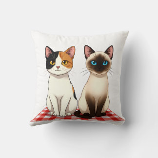 Cute Felines on Red Checkered Blanket Kudde