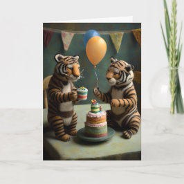 Cute Felted Tigers Birthday-hälsningskort Kort