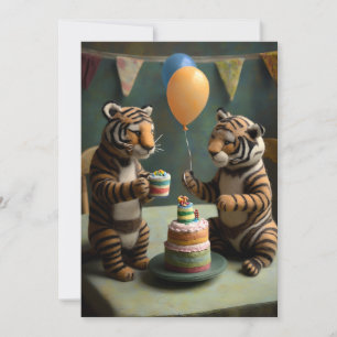 Cute Felted Tigers födelsedag - kort för flata häl