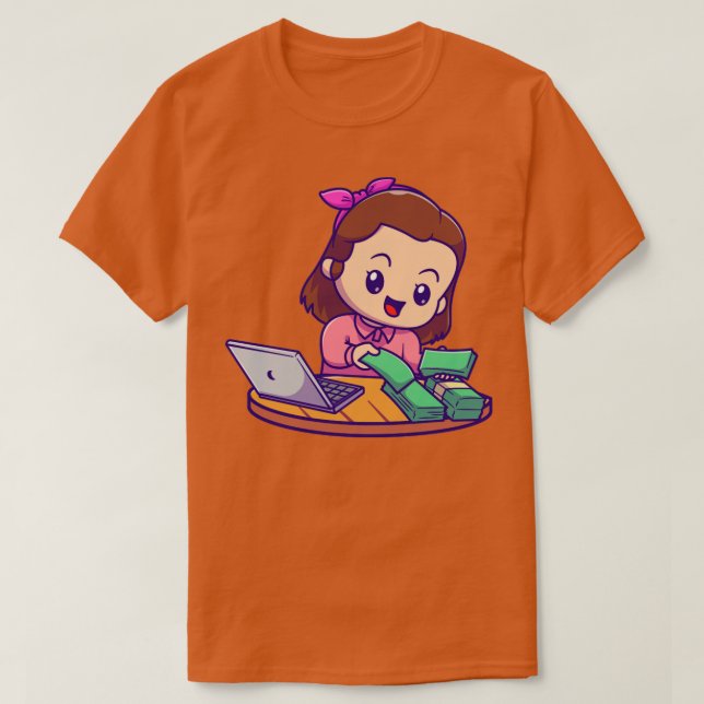 Cute Female Accountability with Laptop and money C T Shirt (Design framsida)