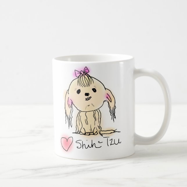 Cute Female Shih Tzu Doodle Teckning Kaffemugg (Höger)