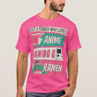 Cute Femboy Anime Gaming & Ramen Design Sissy Man T Shirt