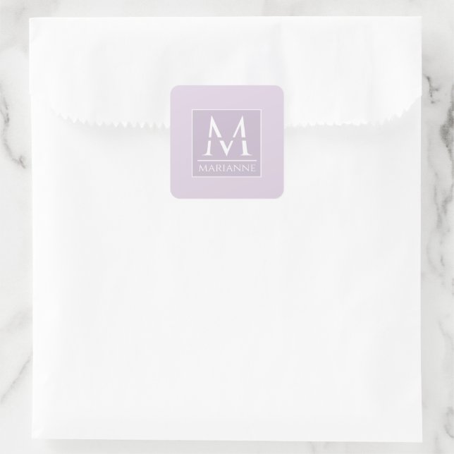 Cute Feminine Lavender Monogramme Fyrkantigt Klistermärke (Väska)
