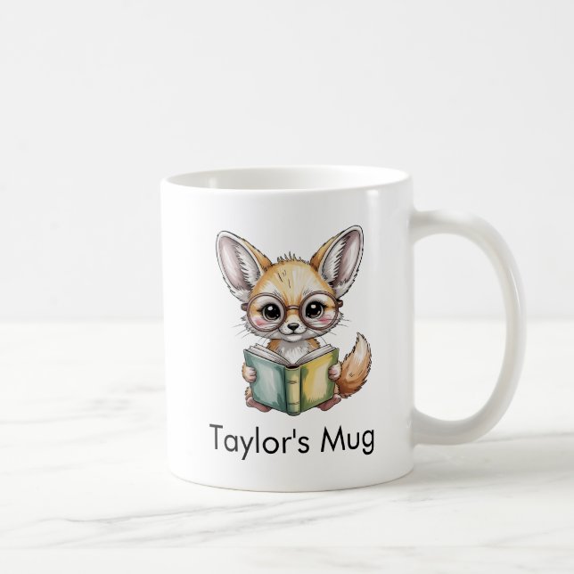Cute Fennec Fox Reading a Book Custom Kaffemugg (Höger)