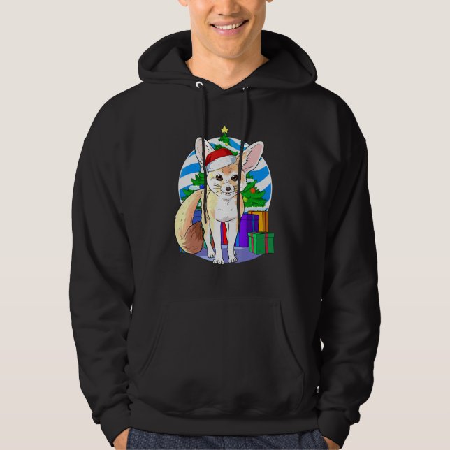 Cute Fennec Fox Santa Hat Julgran Decor Hoodie (Framsida)