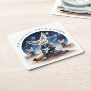 Cute Fennec Foxes Rocking Acoustic Guitars Underlägg Papper Kvadrat