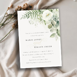 Cute Fern Greenery White Blommigt Förlovning Inbju Tack Kort