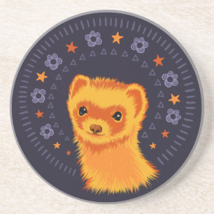 Cute Ferret Art - Färgstark leende Mustelid Design Underlägg