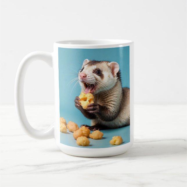 Cute Ferret Eating Cheese Puffs Kaffemugg (Vänster)