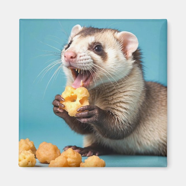 Cute Ferret Eating Cheese Puffs Magnet (Framsidan)