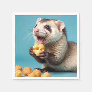 Cute Ferret Eating Cheese Puffs Pappersservett