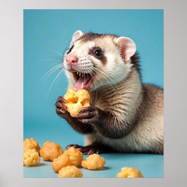 Cute Ferret Eating Cheese Puffs Poster (Framsidan)