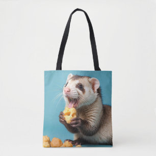 Cute Ferret Eating Cheese Puffs Tygkasse