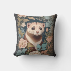 Cute Ferret Elegant Pastel Blommigt Garden Kudde