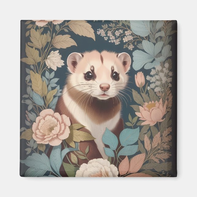 Cute Ferret Elegant Pastel Blommigt Garden Magnet (Framsidan)