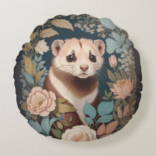 Cute Ferret Elegant Pastel Blommigt Garden Rund Kudde