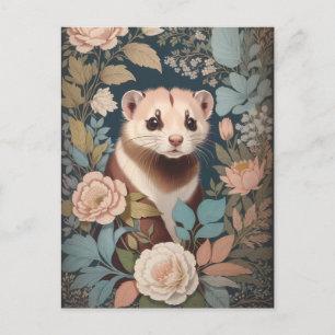 Cute Ferret Elegant Pastel Blommigt Garden Vykort