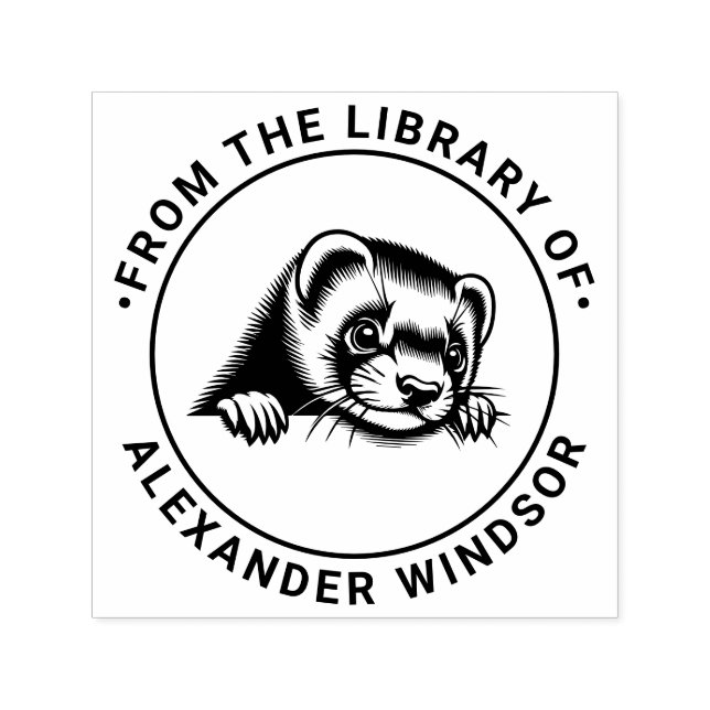 Cute Ferret Head Peeking Bibliotek Bok Namn Självfärgande Stämpel (Design)