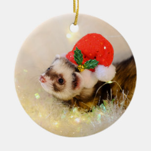 Cute Ferret i Helgdag Hat jul Ornament