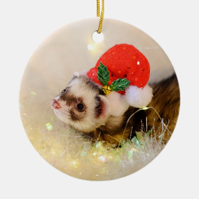 Cute Ferret i Helgdag Hat jul Ornament (Framsidan)