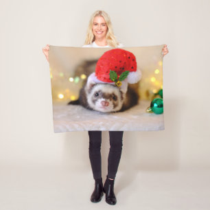 Cute Ferret i jultomten Fleecefilt