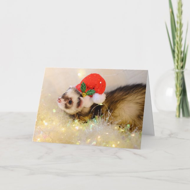 Cute Ferret i jultomten Kort (Framsida)