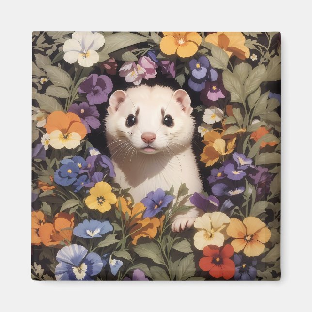 Cute Ferret inhyst på Pansies Garden Magnet (Framsidan)