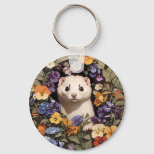 Cute Ferret inhyst på Pansies Garden Nyckelring