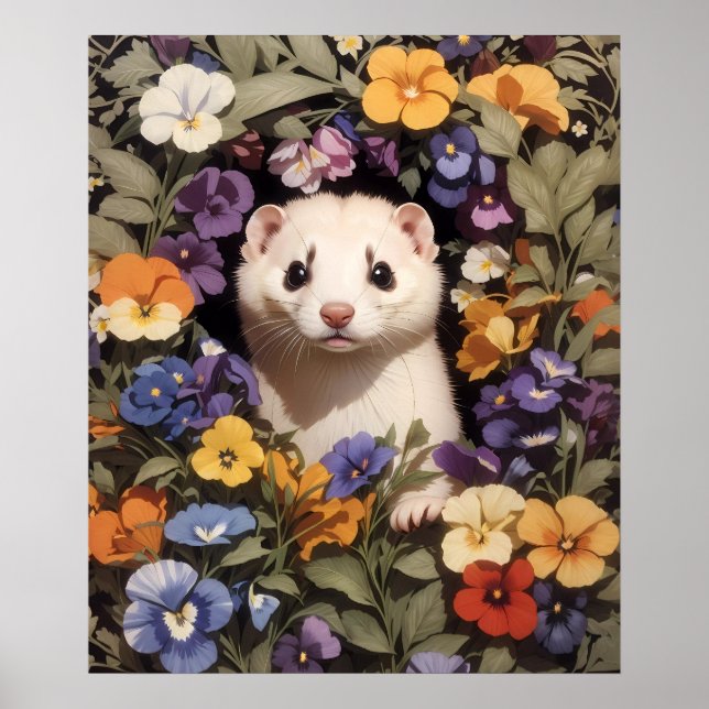 Cute Ferret inhyst på Pansies Garden Poster (Framsidan)