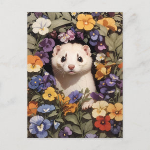 Cute Ferret inhyst på Pansies Garden Vykort