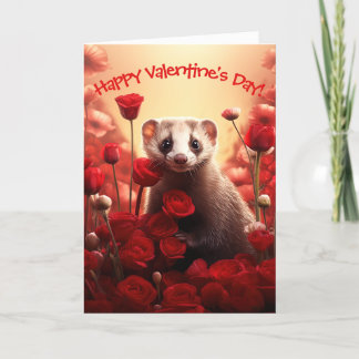 Cute Ferret med Flower Heart Valentine Day Helgkort