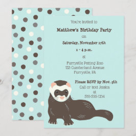 Cute Ferret Mint Grönt och Brown Födelsedagsfest Inbjudningar