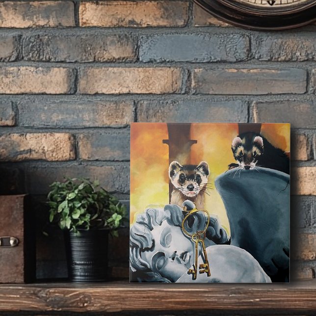 Cute Ferret Nycklar Cherub Kakelplatta (Skapare uppladdad)