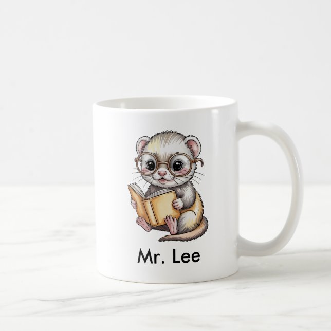 Cute Ferret Reading Book Custom Kaffemugg (Höger)