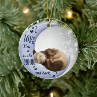 Cute Ferret Sleeping Kärlek to Måne Back animal Julgransprydnad Keramik