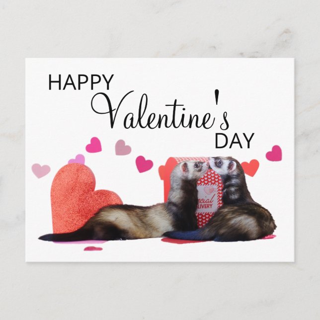 Cute Ferret Valentines Day Heart Helg Vykort (Framsida)