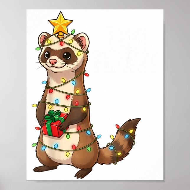 Cute Ferret Wrapped In Christmas Lights Holiday Xm Poster (Framsidan)