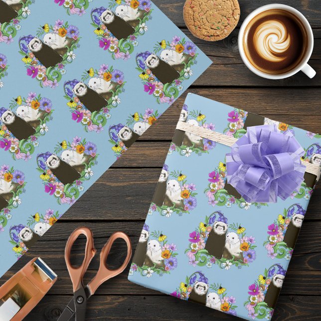 Cute Ferrets Blommigt Presentpapper (Skapare uppladdad)